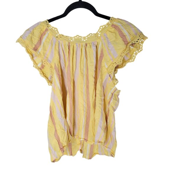 A New Approach Womens Sz XL Yellow Striped Sleeveless Blouse - Picture 5 of 11